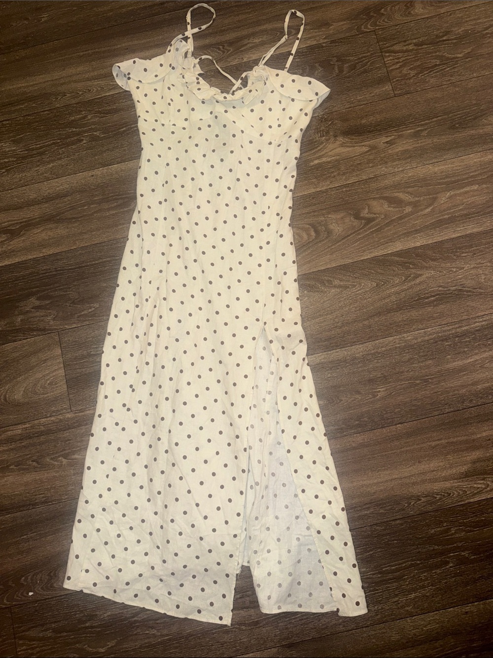Zara Cream Midi Slip Dress with Brown Polka Dots